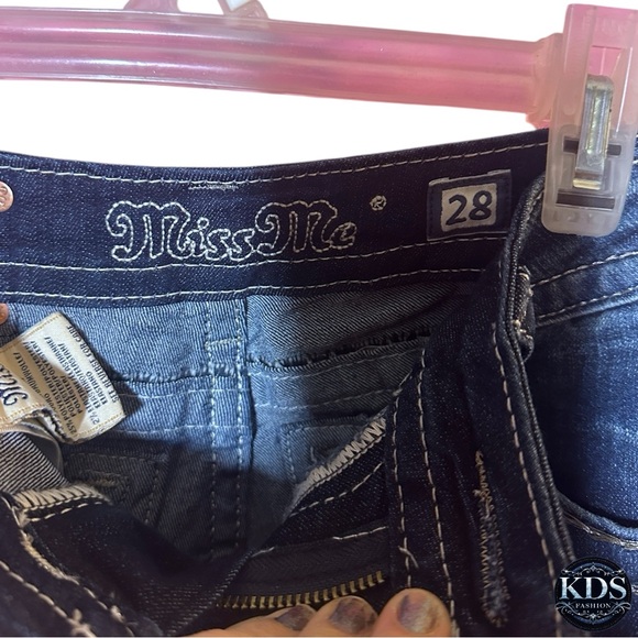 Miss Me Signature Bootcut Jeans Sz 28 — Crystal Front Sequin Cross Back Pockets - Picture 7 of 11